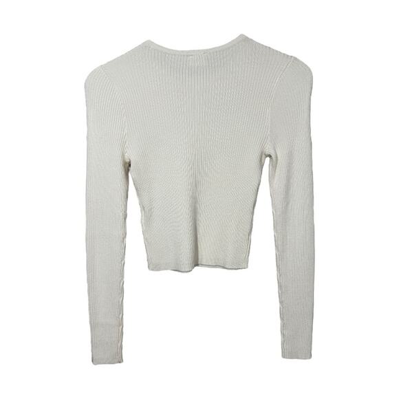 Abercrombie & Fitch Cream Knit Sweater Top Small Long Sleeve Basic Ribbed - Picture 3 of 5